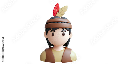 3D Cartoon Character: Boy with Feathered Headdress