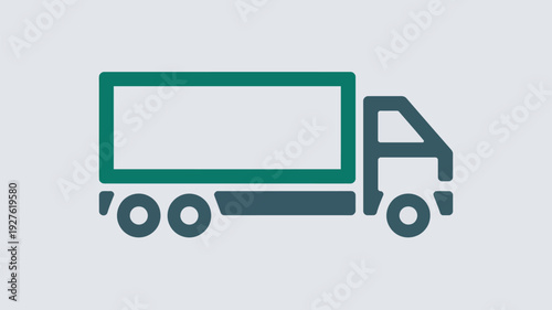 A simple green and black truck icon on a light gray background