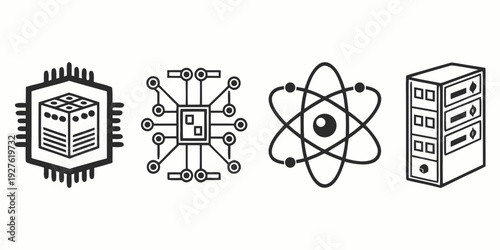 A collection of icons representing technology, science, and industry Vector