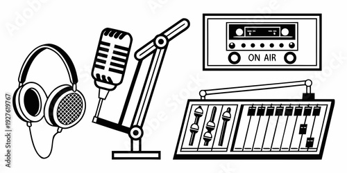 A collection of musical instruments and audio equipment for creating music Vector