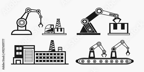 A collection of industrial equipment and infrastructure icons Vector