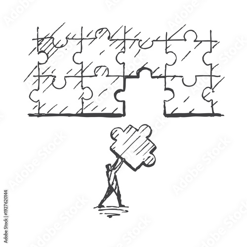 Teamwork Sketch - Man Carrying Puzzle Piece to Complete