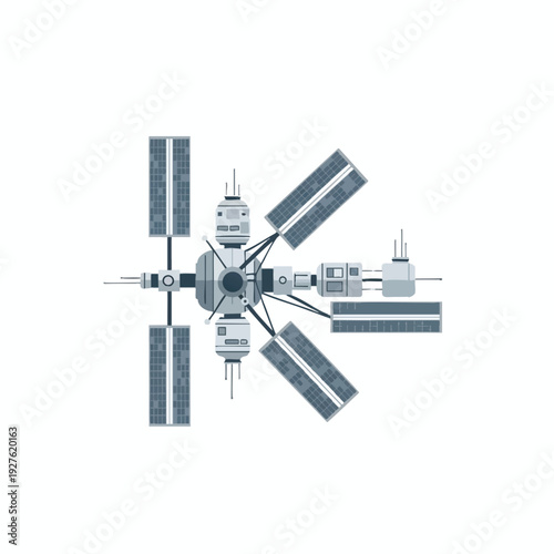 Satellite in Space with Solar Panels and Earth Reflection