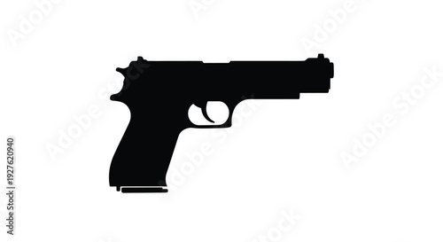 Silhouette of a handgun against a stark white background
