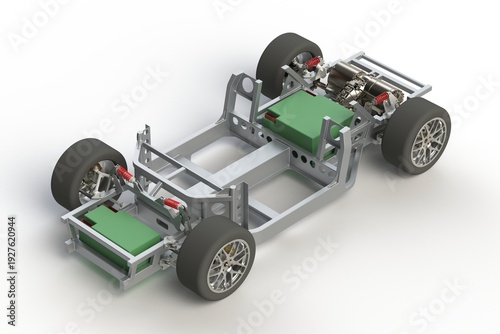 Electric vehicle racing car chassis section view
