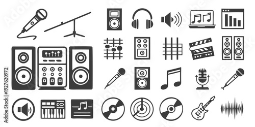 A collection of various musical and artistic icons and symbols Vector