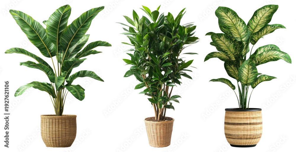 Obraz premium PNG Vibrant potted plants arrangement, transparent background