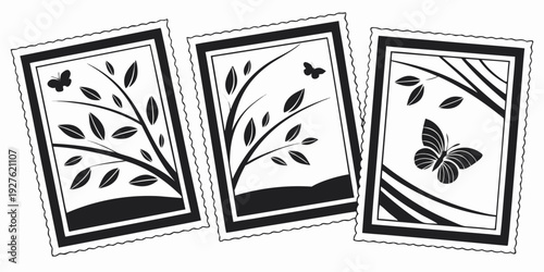 Three vintage cameras displayed on a white background with a black border Vector