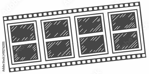 A sequence of film frames depicting a black and white image of a person. Vector