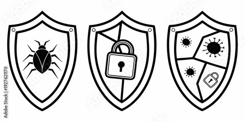Three shields representing different types of computer security protection Vector