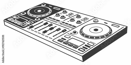 Vintage electronic keyboard with knobs and sliders in black and white Vector