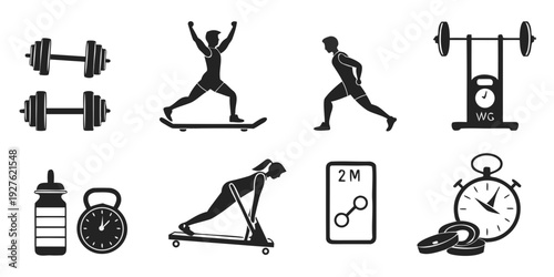 Illustrations of various fitness activities and equipment for a healthy lifestyle Vector
