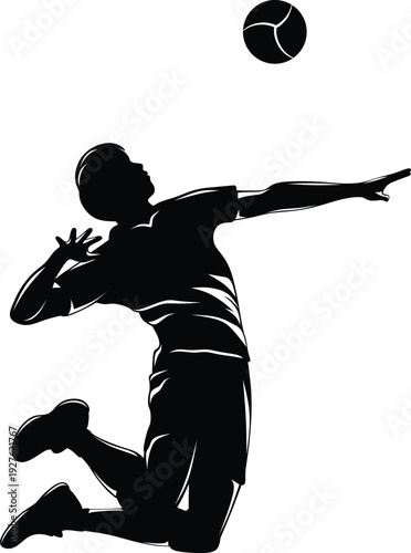 Volleyball Player Spiking Ball Silhouette