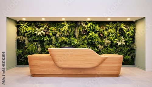 Wallpaper Mural Modern Reception Desk With Lush Green Wall Decor for Business Spaces Torontodigital.ca