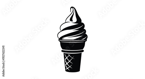 Black and white illustration of a soft serve ice cream cone