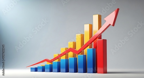 Rising Bar Chart with Upward Arrow Indicating Growth in Business Performance.