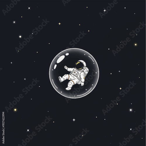 Astronaut Floating Inside Transparent Bubble in Space.