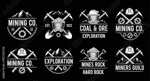 Vintage Mining Company Logos and Badges Collection for Exploration.