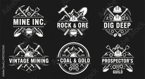 Vintage Mining Badges and Logos Collection for Design.