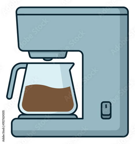 Hand drawn illustration of a coffee maker depicting freshly brewed coffee for daily routine