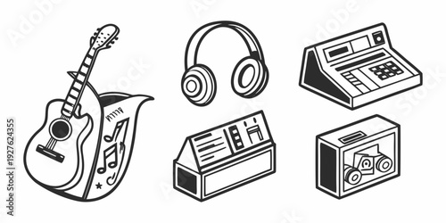 A collection of musical instruments and audio equipment Vector