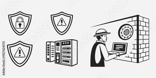 Security icons representing various aspects of cybersecurity and protection Vector