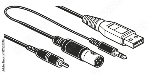 Various types of cables and connectors for electronic devices Vector