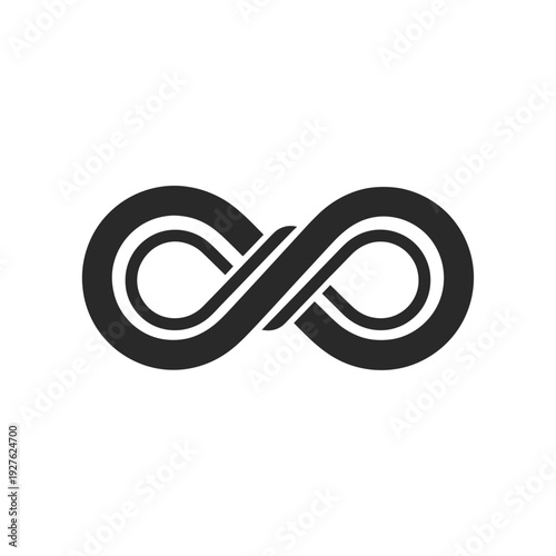 Black infinity symbol isolated on white background, representing eternity.