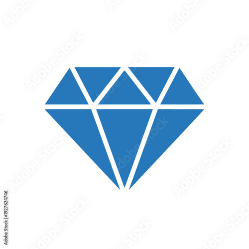 Blue diamond icon representing luxury, wealth, and preciousness on white background.