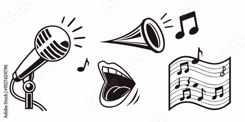 Diverse musical instruments and sound elements in a harmonious composition Vector