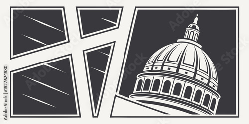 A majestic building with a dome and columns under a starry night sky Vector