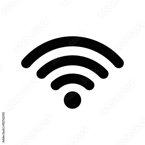 Black and white Wi-Fi symbol indicating wireless internet connection.