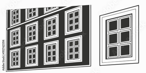 A comparison of a multi-pane window and a single-pane window. Vector