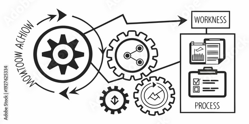 Illustration of interconnected gears and systems representing workflow automation Vector