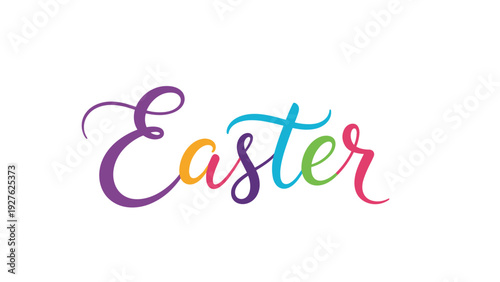 Vibrant multi-colored Easter calligraphy text isolated on a clean white background for seasonal holiday greeting cards.