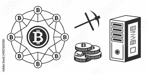 Blockchain technology connecting to a database server with a key. Vector