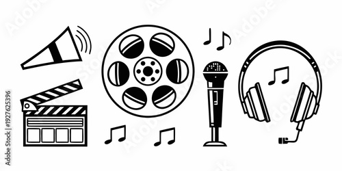 Iconic symbols representing various aspects of the entertainment industry Vector