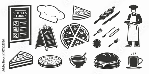 A diverse collection of vintage kitchen utensils and appliances Vector