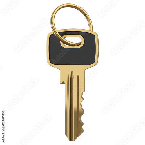 Gold Key with Black Head shiny metallic isolated on a transparent background