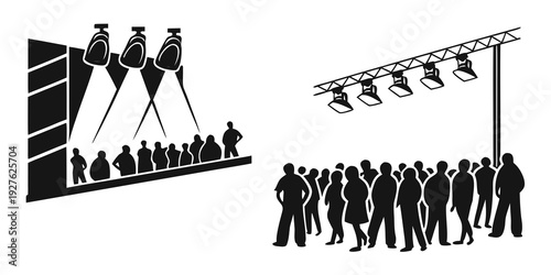 Diverse groups of people demonstrating and protesting under a rainy sky Vector