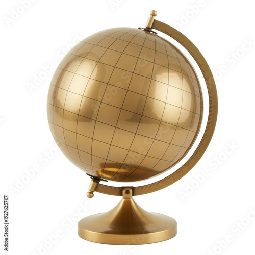 Gold Globe with Grid Lines on Stand isolated on a transparent background