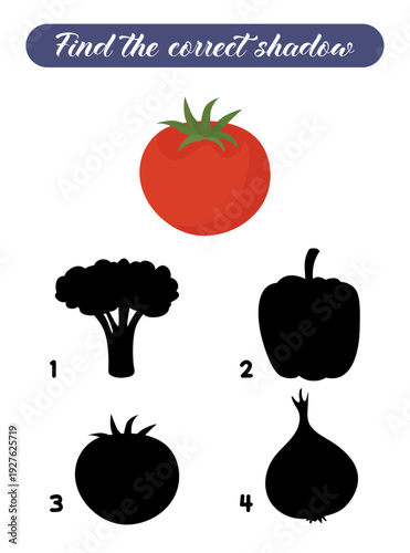 Find the correct shadow activity game for preschool kids with vegetables educational game