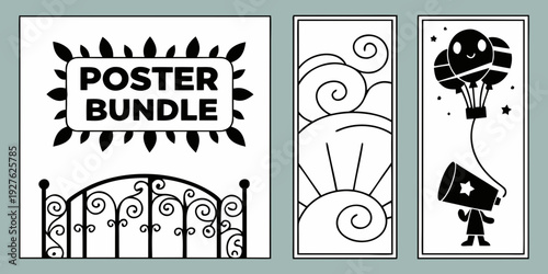Creative poster bundle showcasing various artistic designs and illustrations Vector
