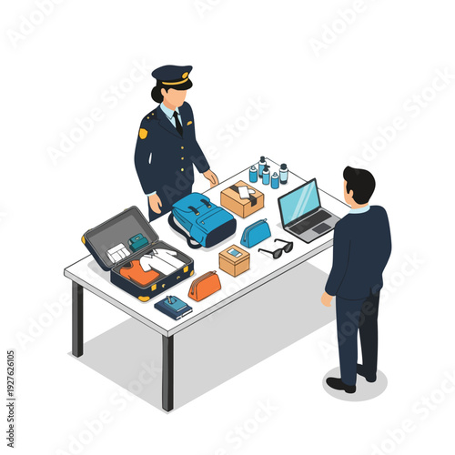 Security Officer Conducting Inspection at Airport or Customs Office