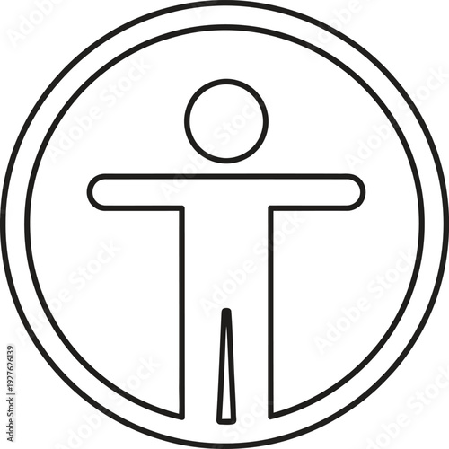 A simple black and white icon of a person in a circle