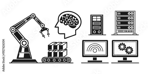 Illustration of various technologies and their applications in modern industry Vector