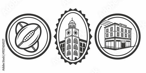 Three distinct symbols representing different aspects of society and governance Vector