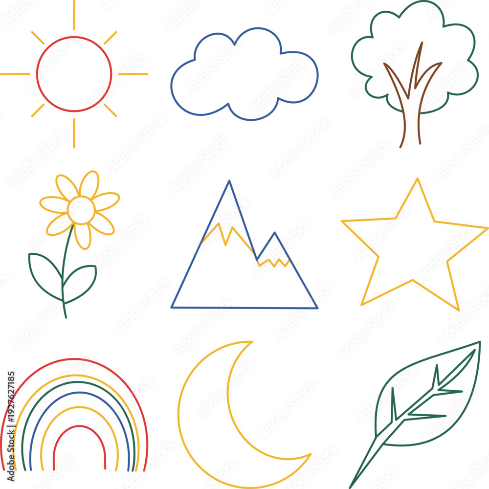 Fototapeta premium Simple Line Forest Nature Icons