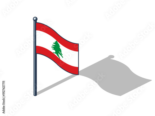Lebanon flag isometric vector illustration with shadow, Lebanese flag