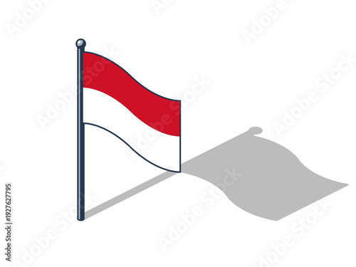 Monaco flag isometric vector illustration with shadow, Monacan flag